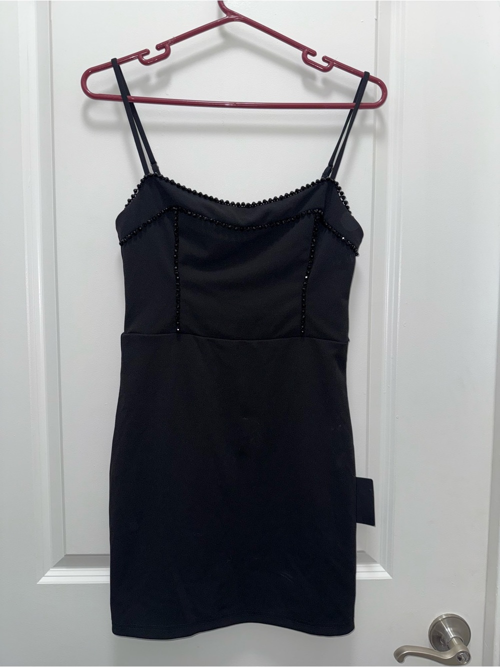 NWT Lulu’s Black Beaded Trim Spaghetti Strap Mini Dress